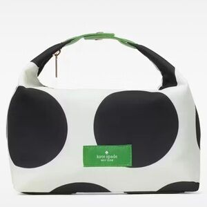 Kate Spade NWOT Designer Cosmetic Makeup Bag Pouch White Black Polka Dots Med